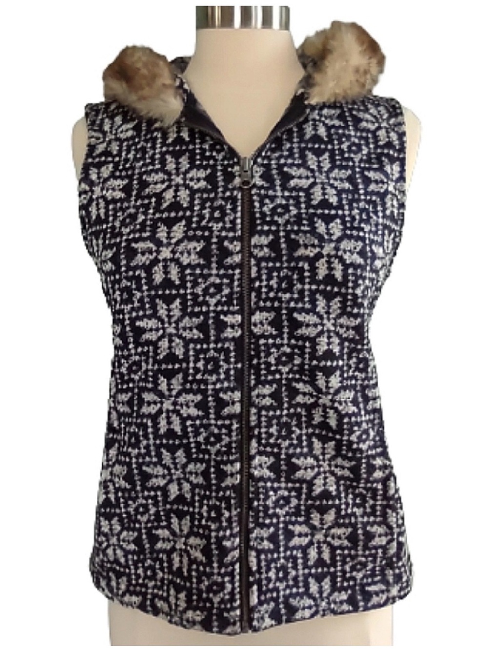 VEST Nordic TALBOTS Hoodie Medium P Faux Fur NWOT